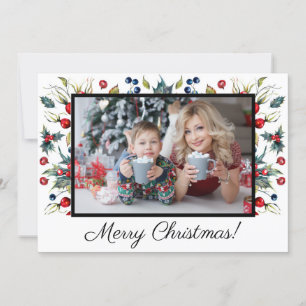 Baies de houx Blanc Joyeux Noël Photo Carte de vœu