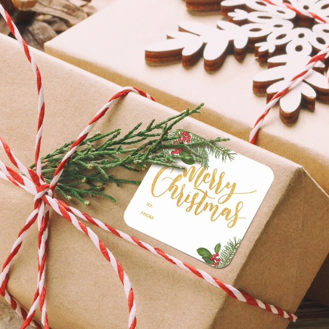 Baies de Noël d'hiver | Autocollant de marque-cade (Festive Winter Christmas Berries Gift Sticker with TO and From)