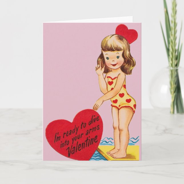 Baigneuse rétro / Plongeur Carte Saint Valentin (Devant)