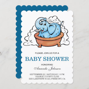 Baignoire Bébé Eléphant Baby shower Invitation