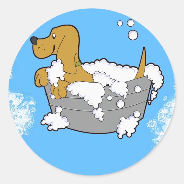 Bain de chien sur Stickers Rond Classique (Devant)