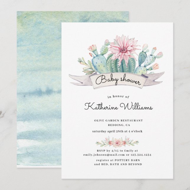 Bain de couleur Succulent Pastel Douce Baby Shower (Devant / Derrière)