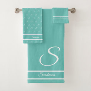 Bain de Monogramme Turquoise bleu et blanc moderne