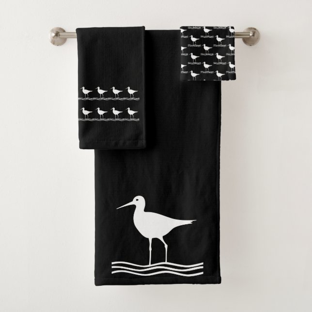 Bain d'oiseau Bain Serviette noir et blanc (En situation)