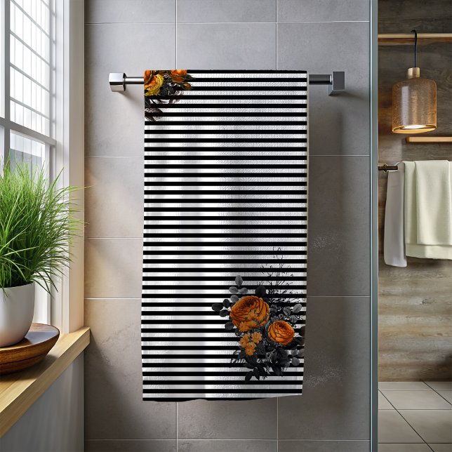 Bain Rose de Fleur Orange Bande noire Halloween (Créateur téléchargé)