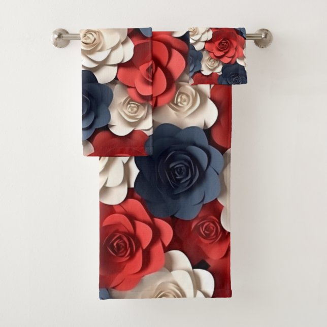 Bain rouge bleu Floral Motif Fleur Jardin Bain (En situation)