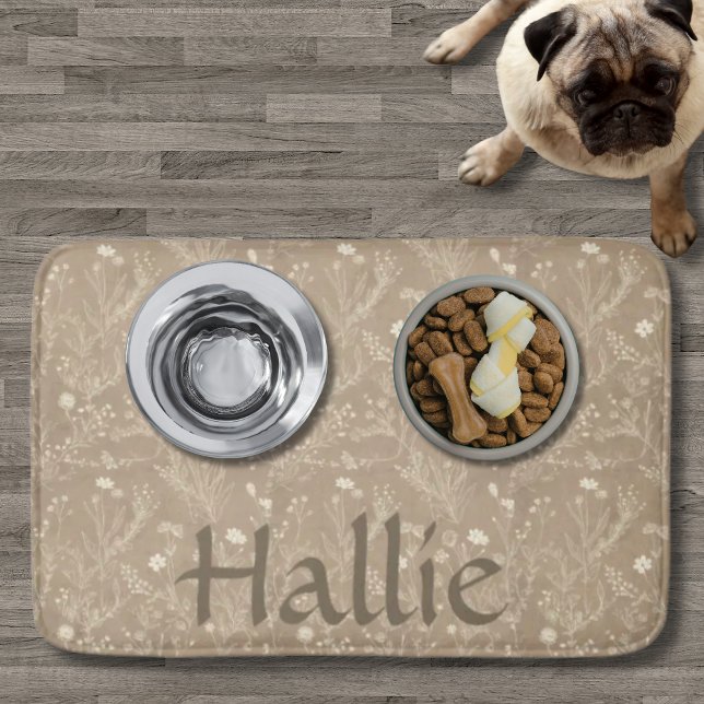 Bain Tapis de table pour chien - Botanique marron, Pers (Personalized Brown Botanical Pet Placemat Bath Mat)