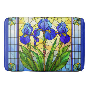 Bain Tapis de verre artistique bleu iris floral