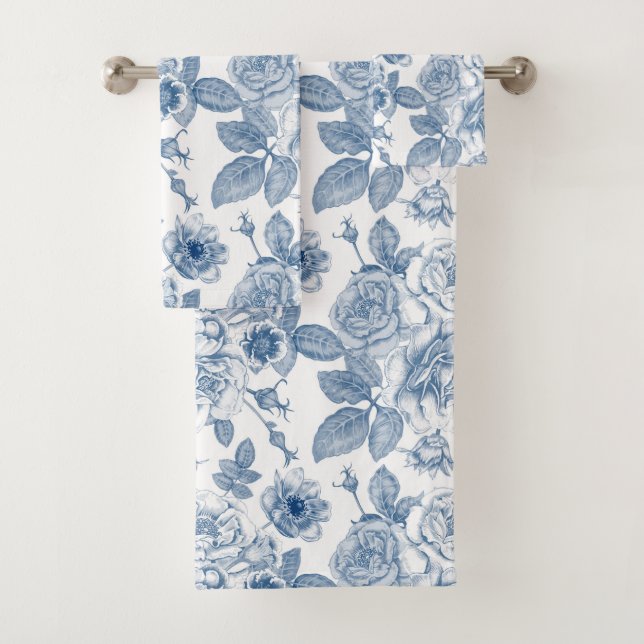 Bain vintage à motif floral bleu (En situation)