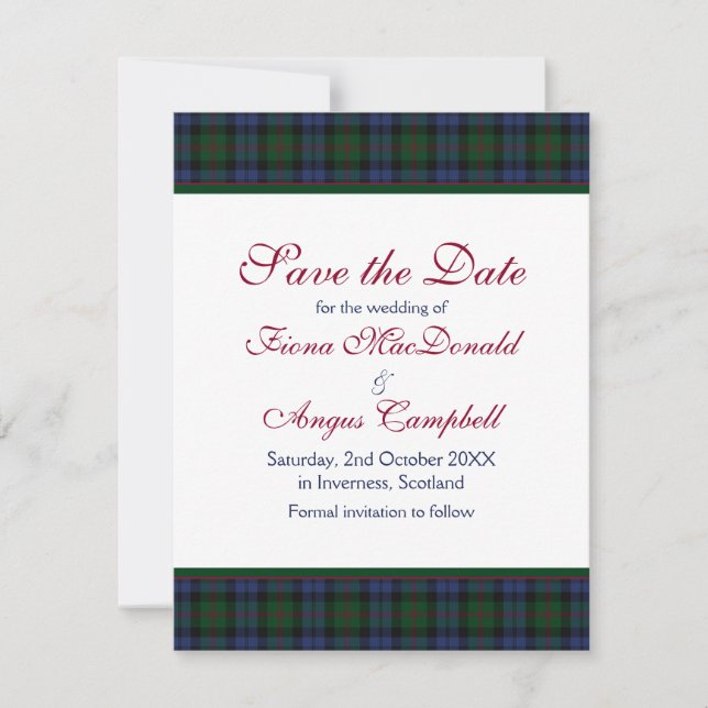 Baird Tartan Wedding Enregistrer la carte Date (Devant)