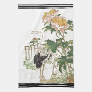 Bairei Japon Crane Bird Peony Serviette de cuisine