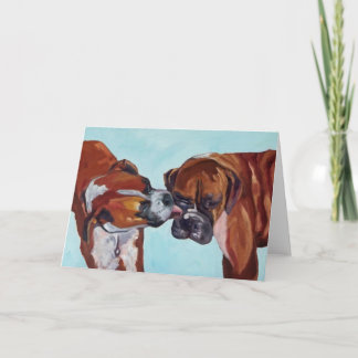 Baiser Boxer Chiens Beaux-Art Carte de voeux