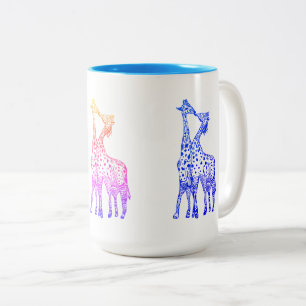 Baiser de girafes dessinant la tasse à deux tons