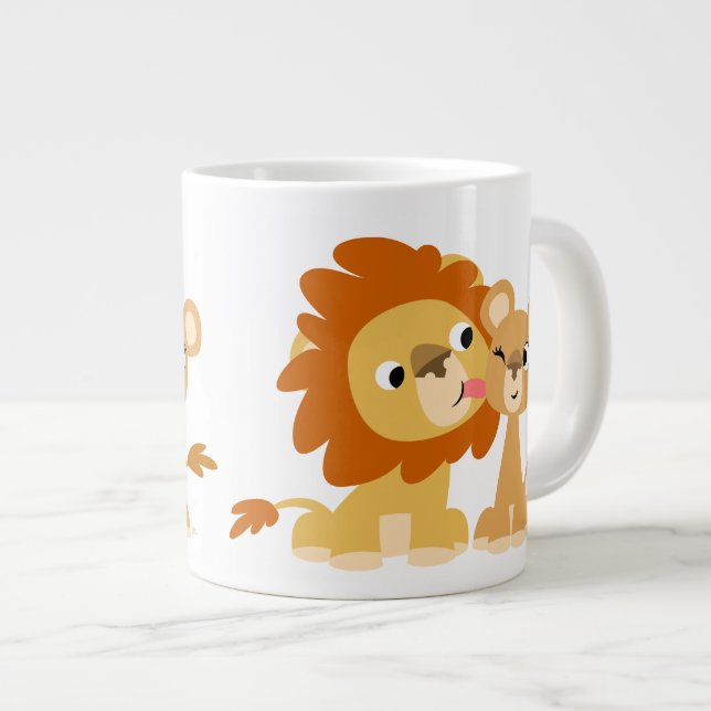 Baiser : Joli dessin Lion Couple Jumbo Mug (Devant droit)
