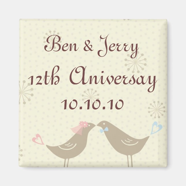 Baiser les oiseaux Aniversaire Mariage Magnet (Devant)