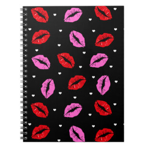 Baiser lèvres rose et rouge, Carnet de coeur NOIR