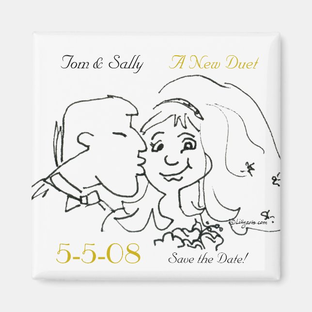 Baiser mignon Enregistrer la date Mariage Magnets (Devant)