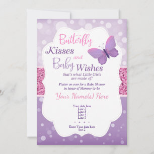 Baisers à papillon Baby shower Invitation violet