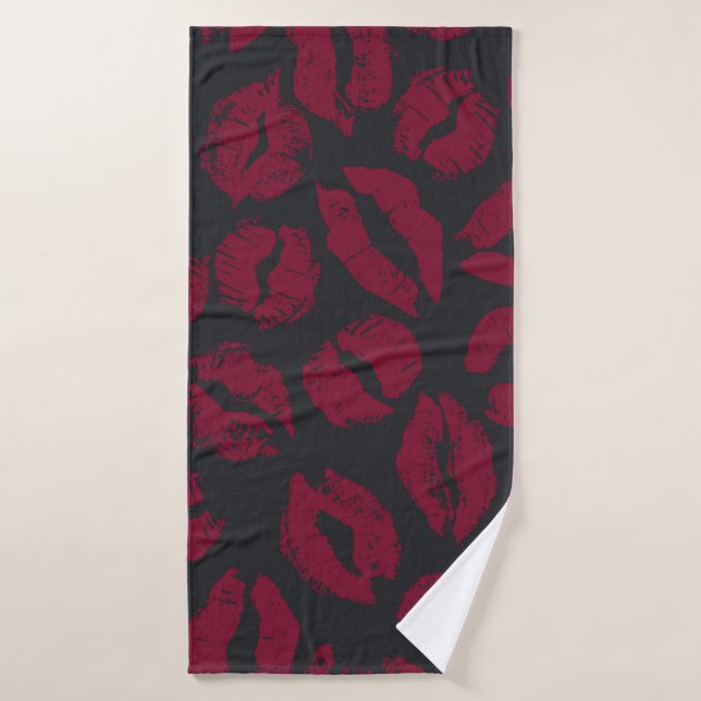 Baisers en bâton à lèvres : empreintes rouges fonc (Serviette de bain)