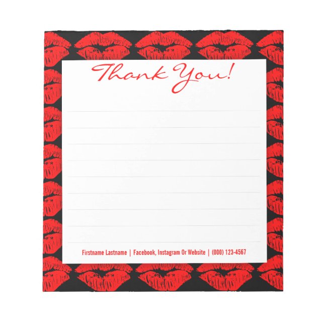 Baisers rouges en noir - Bloc-notes Merci personna (Devant)