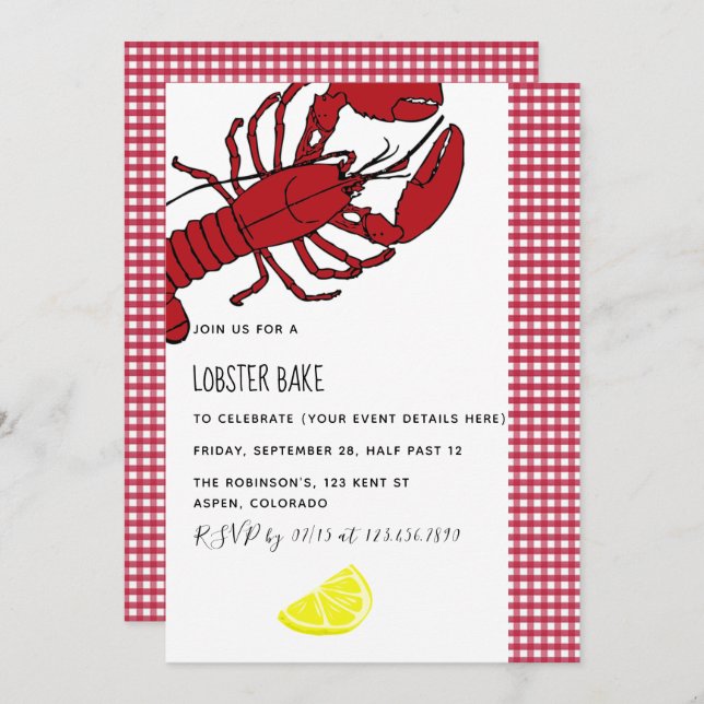Bake de homard/Fête à bouillir Invitation customis (Devant / Derrière)