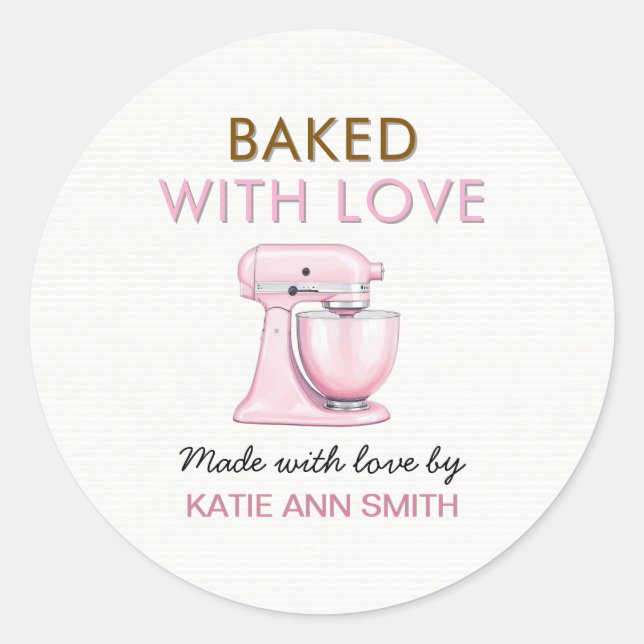 Baked with Love Stickers Labels with Pink Mixer (Devant)