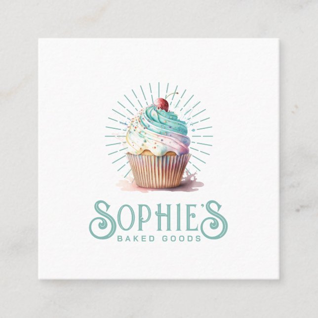 Baker Bakery Cupcake Logo Carré Carte de visite (Devant)