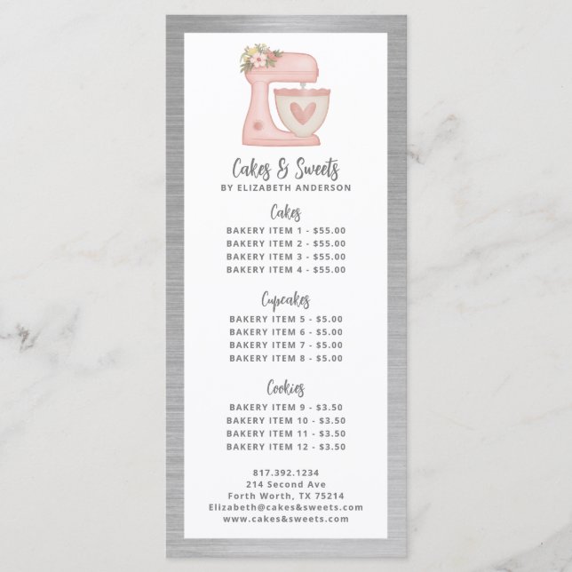 Bakery Pastry Chef Dessert Menu Price List (Devant)