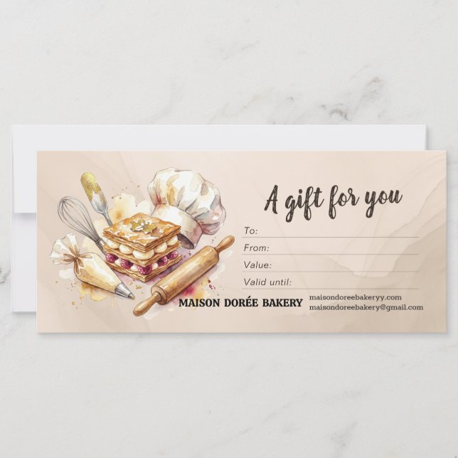 Bakery Store Pastry Chef Baker Gift Certificate (Devant)