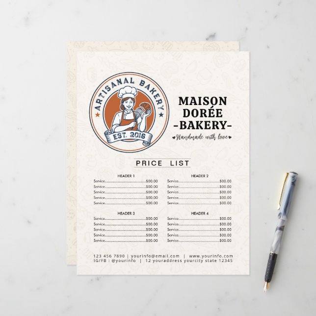 Bakery Store Pastry Chef Menu Price List Pay Here (Devant/Arrière en situation)