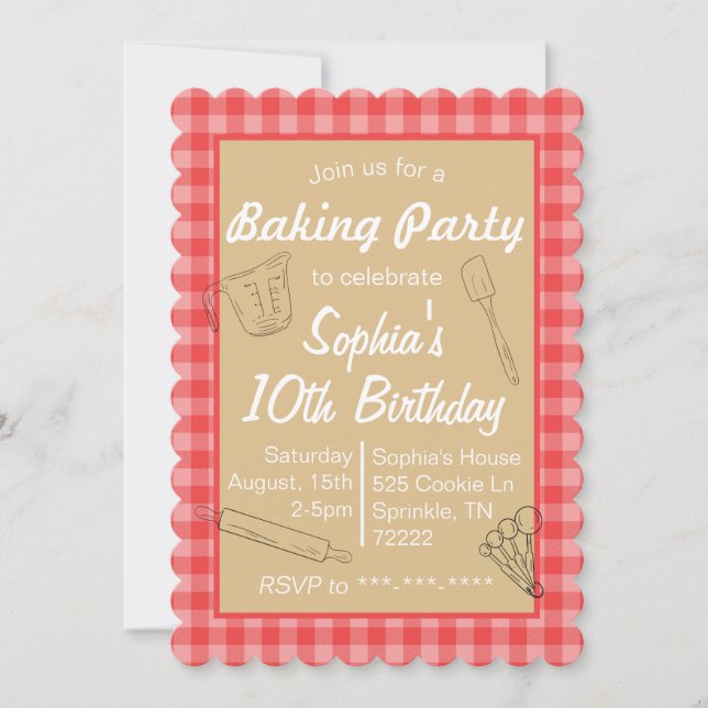 Baking Anniversaire Fête Invitation Rose Plaid (Devant)