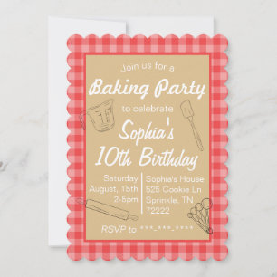 Baking Anniversaire Fête Invitation Rose Plaid