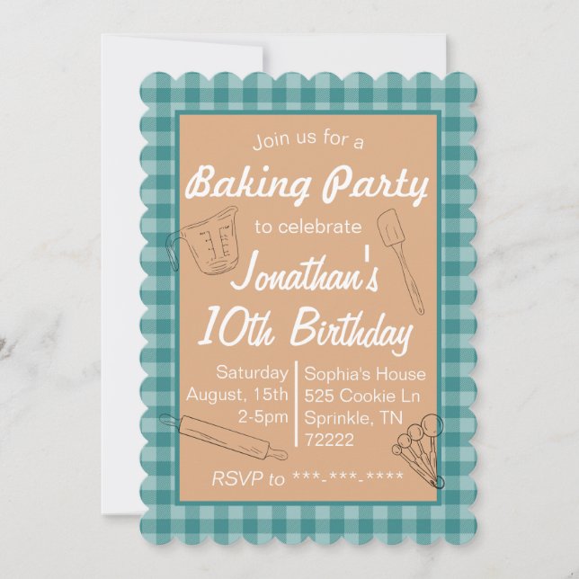 Baking Anniversaire Invitation Bleu Plaid (Devant)