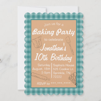 Baking Anniversaire Invitation Bleu Plaid