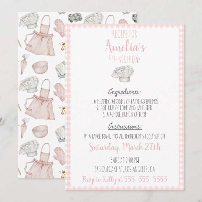 Baking Anniversaire Thème Invitation Filles Annive (Devant / Derrière)