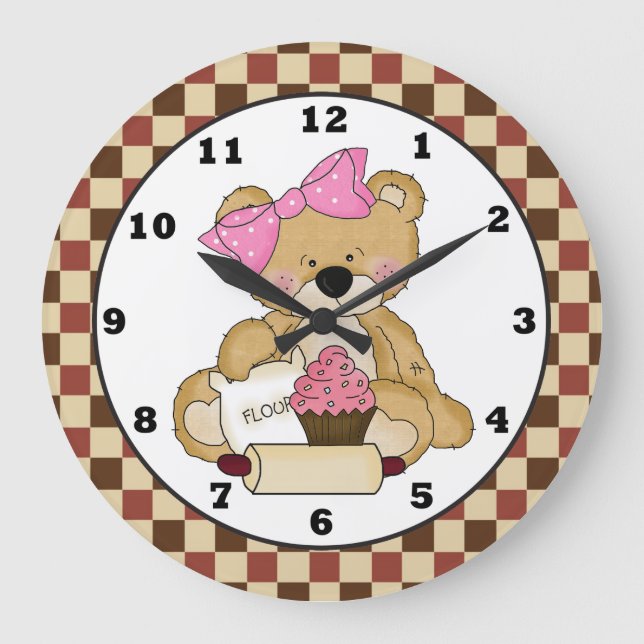 Baking Bear dessin animé cuisine horloge murale (Recto)
