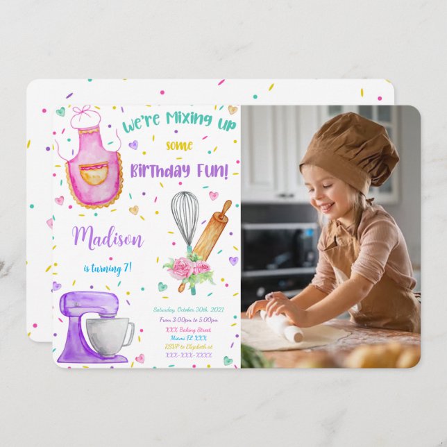 Baking Birthday Photo Invitation (Devant / Derrière)