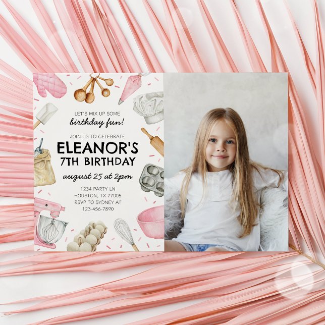 Baking Birthday Photo Invitation Cupcake Invitatio (Créateur téléchargé)