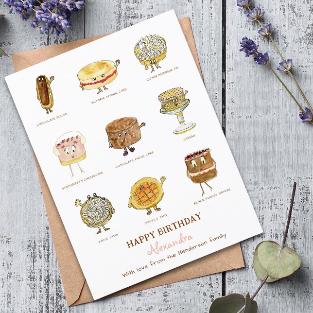 Baking Joyeux anniversaire mignon gâteaux rose (Baking Cake lovers personalized birthday greetings card with cute cake cartoon illustrations )