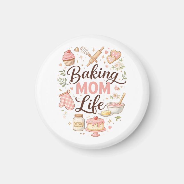 Baking Mom Life Magnet - Cute Pastel Kitchen Fridg (Devant)