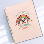 Baking Queen or King- Rainbow- Custom<br><div class="desc">Baking Queen or King- Rainbow- Custom Planner with your Initial, Name or Text. Celebrate creativity in the kitchen with this charming Baking Queen personalized notebook. Designed for passionate home bakers, pastry lovers, and anyone who rules the oven with heart and flair. The glossy black cover features a playful pink crown...</div>