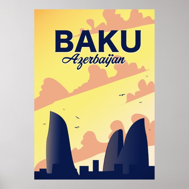 Bakou Azerbaïdjan Tours à flamme Affiche de vacanc (Devant)