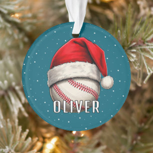Bal de baseball avec Santa Hat Snowflakes Nom