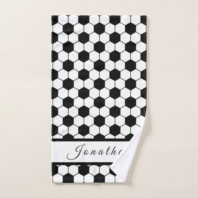 Bal de football Noir & Blanc Enfants Joueurs Nom S (Serviette à main)