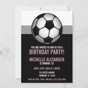 Bal de football rose et noir Invitations d'anniver