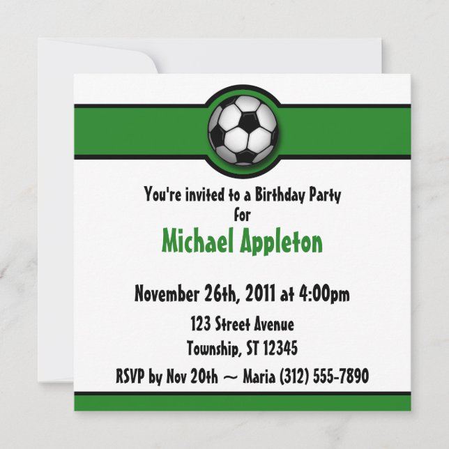 Bal de football vert Invitations d'anniversaire (Devant)