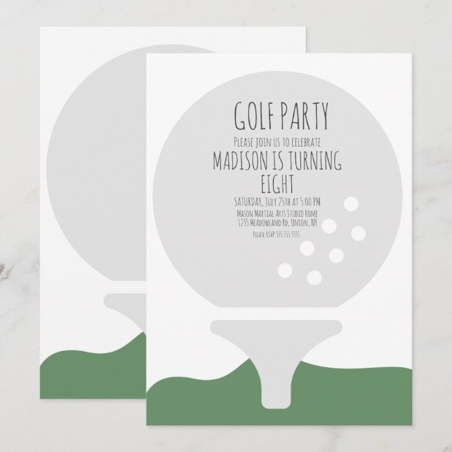 Bal de golf simple Invitation fête d'anniversaire (Devant / Derrière)