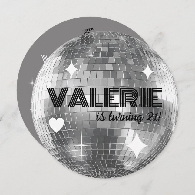 Bal Disco Argent Bonne Invitation Anniversaire (Devant / Derrière)