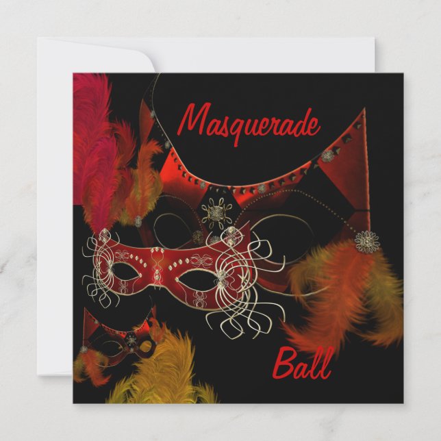 Bal masqué Masques Rouge Noir Invitation Fête (Devant)
