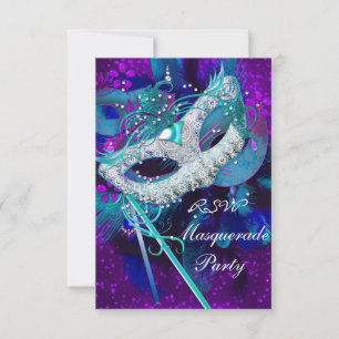 Bal masqué RSVP avec masques sarcelle bleu violet